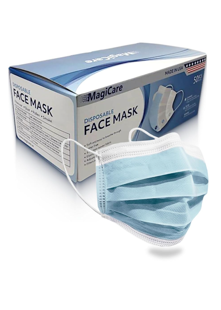 MAGICARE Made in USA Masks - Blue Disposable Face Masks - Medical Grade (ASTM Level 1) - Premium 3 Ply Face Masks Disposable - Comfortable, Soft, Breathable Face Mask for Adults - 50ct Box