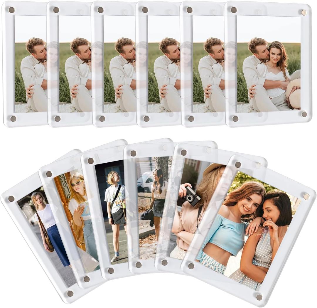 12 Pcs Acrylic Fridge Magnetic Picture Frame for Photos, 2.36 x 3.54 Inch Double Sided Magnetic Frame, Clear Mini Display Frames for Refrigerator
