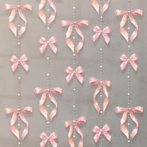 Cheerland Pink Bow Birthday Decorations with Hanging Pearl Pink Bow Party Girl Baby Shower Photo Backdrop Streamers Cute Bachelorette Party Girly Coquette Themed Girls Room Decor 1st Bday Supplies