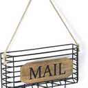 SRIWATANA Mail Organizer Wall Mount, Rustic Mail Holder Key Holder for Wall with Hooks, Small Size, Carbonized Black