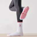 3 Pairs Cute Pilates Socks with Grips for Women Non Slip Yoga Socks Grippy Crew Socks Embroidery Pattern for Workout Ballet (White)