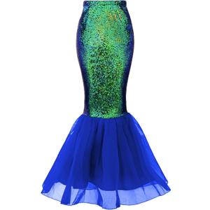 Women Mermaid Tail Costume Tulle Skirt Sequin Halloween Cosplay Dress up (6-8, Blue)