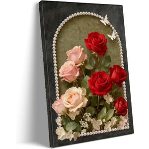 Vintage Pink/Red Rose Floral Canvas Wall Art Dark Arch Pearl Border Poster
Butterfly Painting Prints Dark Moody Aesthetic Flower Picture Wall Decor for Bedroom Living Room Bathroom 16x24 Inch Framed