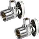 Stop Valves, 2 Pack 1/2" 3/8" Angle Stop Valve, 1/2" FIP Angle Input, 3/8" OD Compression Output, 1/4 Turn, Chrome Plated Brass for Kitchen, Faucet, Toilet Valves