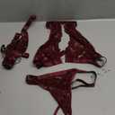 Sexy Halter Heart Ring Cutout Chain Floral Lace Sheer Garter Belt Lingerie Set 3 Piece Medium