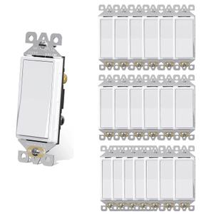 AIDA 20 Pack 3 Way Decorator Switch White, Electric Switches, Light Switch 15Amp, 120/277 Volt, 3 Way Rocker Switch, Wall Replacement, Self-Grounding, Residential Grade, UL Listed