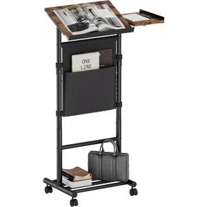 Homeiju Mobile Standing Desk Podium, Height Adjustable Rolling Lectern with 360 Wheels & Storage Bag