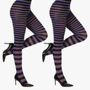 MANZI Striped Tights for Women Footed Stretchy Opaque Pantyhose for Halloween Xmas 2 Pairs, Black+purple