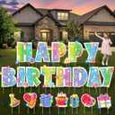 25 Pcs Extra Large 19.7 Inch Happy Birthday Yard Signs with Solar LED Light Glitter Pastel Rainbow Birthday Lawn Signs with Metal Stakes Waterproof Outdoor Decorations for Garden Party