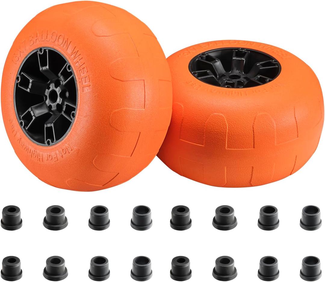 Beach Balloon Wheels, 13" Flat-Free Solid PU Beach Cart Tires Replacement Big Sand Wheels for Beach Buggy, Kayak Trolley, Canoe Cart, Rolling Walker, Garden Cart, Wheelchair & Buggy, 2-Pack (Red-Orange)