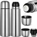 Domensi 2 Pcs Stainless Steel Thermal Bottle 17 oz/ 500 ml Hot Water Flask Coffee Travel Mugs with Cup Cafe Sealed Vacuum Insulated Bottles for Hot Drinks