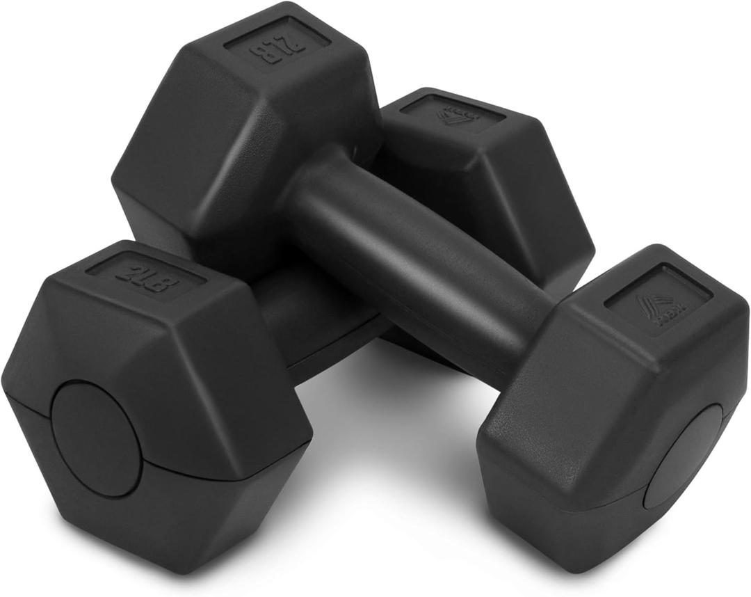 RBX Vinyl Coated Hand Weight Dumbbell Set - Hex Shaped, Roll Free for Body Building/Sculpting/Strength Training Exercise, (Set of 2) (Black), 2LB
