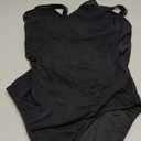 One Piece Swimsuit for Women Mesh Tummy Control Bathing Suit V Neck Slimming Swimwear (M, Black)