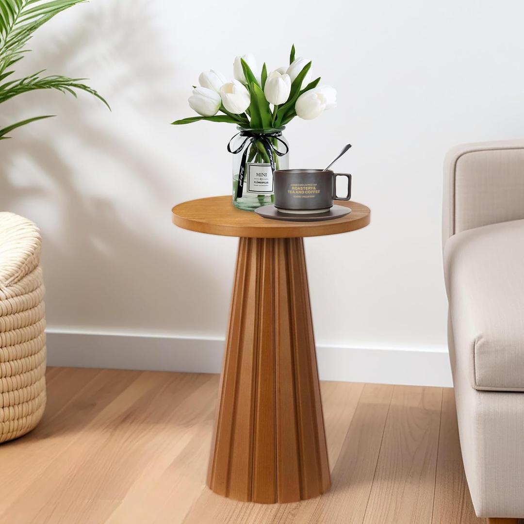 Small Pedestal Side Table, Round Modern Drink Table for Small Space Living Room, Bedroom (Brown)