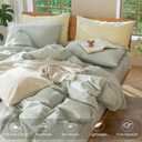 MooMee Bedding Duvet Cover Set 100% Washed Cotton Linen Like Textured Breathable Durable Soft Comfy (Heathered Sage Green, Super King Plus 120"x120")