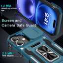 DEERLAMN Case for iPhone 17 6.3-Inch with Slide Camera Cover + Screen Protector (2 Packs), Rotated Ring Kickstand Military Grade Shockproof Protective Cover-Light Blue