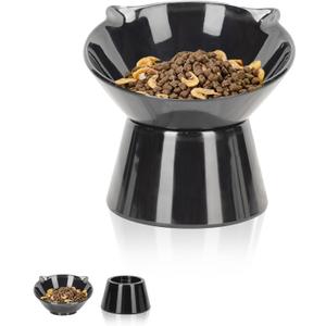 Detachable Elevated Cat Bowls, 15 Tilted Raised Cat Food Bowl Anti-Vomiting,Whisker Friendly, Adjustable Cat Dishes for Protecting Spine,Adult Kitten (Black)