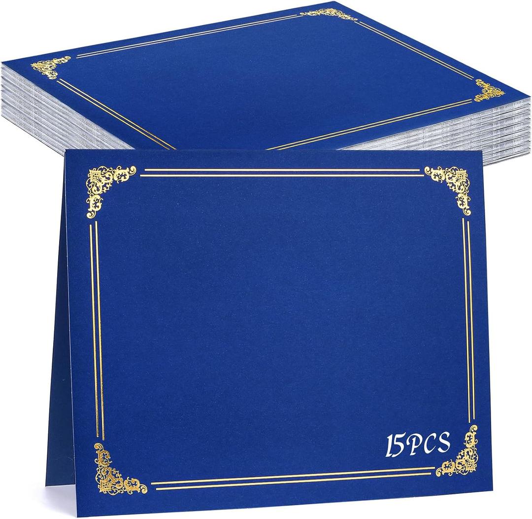 gisgfim 15Pcs Certificate Holders Diploma Covers Single Sided Gold Foil Border Award Certificate Covers for Letter Size 8.5x11 Certificates Cardstock Document Papers Storage Organizer (Royal Blue)