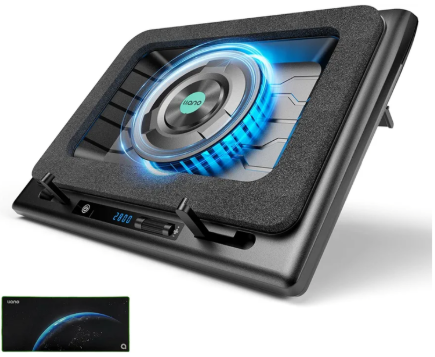 llano Gaming Laptop Cooler, V12 Laptop Cooling Pad Stand with 5.5inch Fan, Fast Cooling Computer Laptop 15.6-21in, Adjustable Speed, Touch Control, 3-Port USB A, A Mouse Pad Included