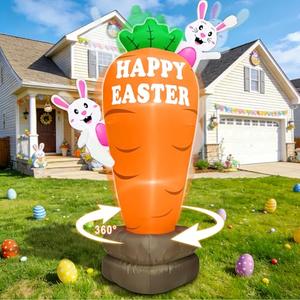 [ Rotatable Bunny Carrot ]6Ft Lighted Easter Inflatable Outdoor Decorations, Blow Up Bunny with Built-in 4 LED Lights,Easter Blow up Yard Decorations for Indoor Outdoor Garden Lawn Holiday Party Decor