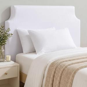 Lineshading Upholstered Twin Size Headboard in White Dorm Bed Twin Headboard with Adjustable Metal Bed Rail Slots Fabric Panel for College Dorm Bedroom Back to School Supplies, 19.69 x 29.53 inches