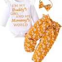 Mikccer Baby Girl Clothes,Newborn Girl Outfit Long Sleeve Ruffle Romper Floral Long Pants Headband, Fall Winter Clothing, 0-3M