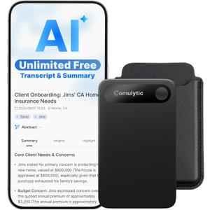 Comulytic Note Pro AI Voice Recorder, Unlimited Transcribe & Summarize, AI Note Taking Recording Device w/Case, App Control, 113 Languages for Calls, Meetings, Lectures, Interviews, Black