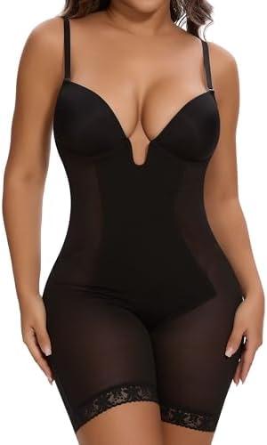 SHAPERIN Women's Backless Shapewear Tummy Control Body Shaper Bra Faja U Plunge Low Back Mid Thigh Bodysuit XL