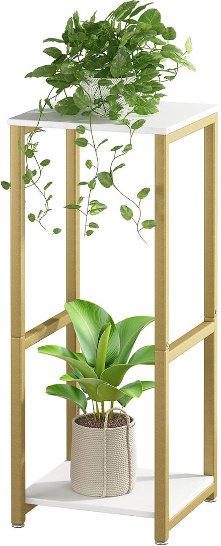 Plant Stand Indoor Corner Tall 2 Tier Metal Modern Flower Storage Plant Shelf Holder for Living Room Balcony Garden,Gold (2 Tier-Gold)