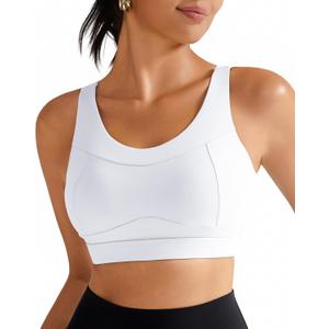 RUNNING GIRL High Impact Sports Bras for Women, Racerback White Bra Workout Crop Tank Tops Longline Sports Bra Push up(WX2667 White, XL)