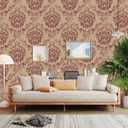 RANRAN Vintage Damask Peel and Stick Wallpaper, Self Adhesive Removable Wall Decorations, Burgundy and Beige, 17.3in x 118in, 14.2 Square Ft/Roll