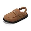 PATPAT Kids Boys Girls Clogs Size 6 Big Kid, Apricot Suede Clogs, Slip-On Adjustable Buckle Sandals Casual Mules Indoor/Outdoor Slippers Boys Girls Footwear