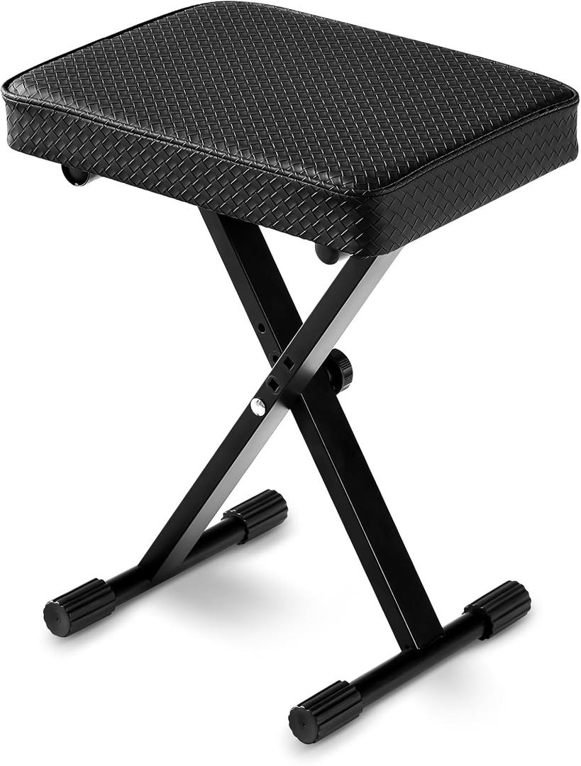 Adjustable Piano Bench, Waterproof Synthetic Leather Padded Seat, X-Style Stool with 2.4 inch Thicken Soft Cushion, for Keyboards Piano Guitar, 9.1"x12.2"x20" Black