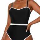Vintage One Piece Swimsuit for Women Tummy Control Black (L)