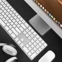 Bluetooth Slim Keyboard for Mac, Aluminum Rechargeable Keyboard Wireless, Low-Profile Silent Flat Key Compatible with Apple iMac, MacBook, Mac and iOS, Full Size - Silver White
