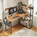 Treesland 47 Inch Computer Desk with Bookshelf, Corner Desk with Storage, L Shaped Desk, Home Office Desks, Writing Study Desk for Bedroom, Brown