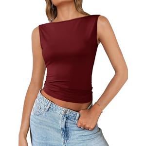 Imily Bela Womens Going Out Casual Tank Tops 2025 Trendy Summer Basic Sleeveless Backless T Shirts Cute Slim Fit Y2K Tee