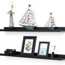 Black Floating Shelves 36 Inch Modern Picture Frame Shelf for Wall Picture Ledge Shelves with Lip Wooden Book Shelves Set of 2 Bathroom Shelf Organizer for Living Room Bedroom Kitchen Wall Decor