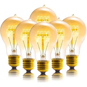 Edison Bulb, A19 Bulbs 6 Pack, Retro Style Incandescent Light Bulbs,Dimmable 120V 40W Antique Vintage Light Bulb, 240 Lmens E26 Base, Amber 2200K Warm White Light, for Home Office Desk Lamp