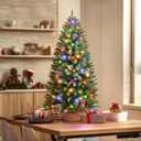 3FT Mini Christmas Tree,Tabletop Christmas Tree with Cloth Bag Base and Colorful LED Light, Snow Flocked Artificial Tree Christmas Decorative for Outdoor & Indoor 21.65"D x 21.65"W x 36"H