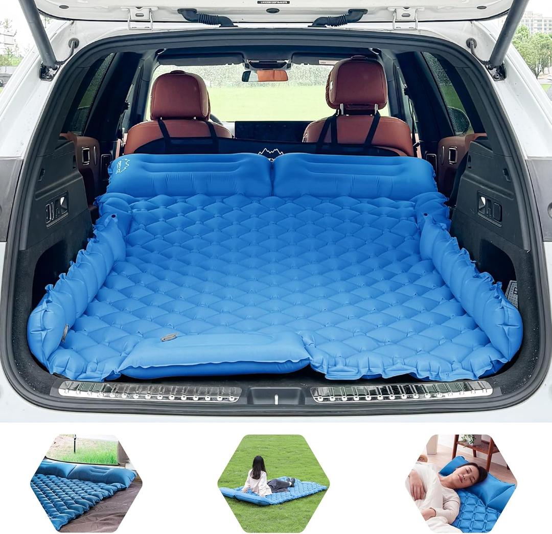 ONTYZZ Double Ultralight Inflatable Sleeping Pad SUV Car Mattress 2 Person Camping Sleeping Pad Built-in Foot Pump for Camping Car, Blue ONTYZZ Double Ultralight Inflatable Sleeping Pad SUV Car Mattress 2 Person Camping Sleeping Pad Built-in Foot Pump for Camping Car, Blue