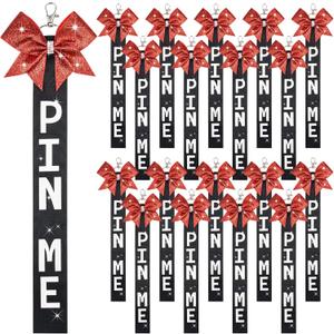 Aileam Pin Me Ribbon Cheer Bag Bow Keychain Cheerleading Pin Holder Cheer Accessories (18pcs-red/Black)