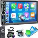 7" Double Din Car Stereo Compatible with Wireless Apple Carplay Android Auto|Bluetooth 5.2|180W Outputs|Subwoofer|FM|AM|USB|38W Fast Charge|Physical Knob|Backup Camera|Stereo for 7x4.02 2 DIN Size