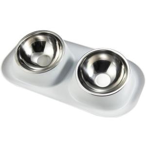Stainless Steel Pet Bowl, Cat & Dog Food Bowl, Diagonal Bowl, Non-Slip, Spill Proof, 40"L x 9.055"W x 3.15"H, 348g, Gray