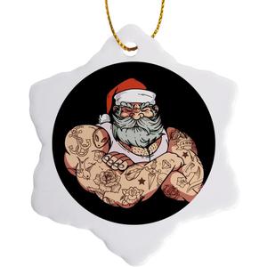 3dRose Snowflake Ornament - Santa Claus for Merry Christmas with Tattoo Flowers Bird - 3-inches (ORN_307236_1)