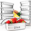 10PCS 304 Stainless Steel Food Storage Containers with Airtight Leakproof Lids, Stackable Bento Lunch Box for Meal Prep, Reusable Metal Containers, Oven/Dishwasher/Freezer Safe(31.5/21/14 Oz)
