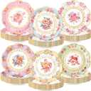Zhehao 96 Pcs 7 Inch Vintage Floral Flower Decorative Plates Bulk Tea Party Watercolor Disposable Dessert Scalloped Paper Plates for Birthday Wedding Baby Shower Bloom Decoration Supplies, 6 Styles