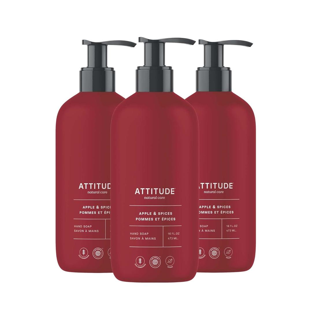 ATTITUDE Limited Edition Liquid Hand Soap, EWG Verified, Plant and Mineral-Based, Vegan Personal Care Products, Apple & Spices, 16 Fl Oz (Pack of 3)