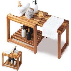 Adjustable Length 35 Inches Shower Stool Bench Chair Waterproof with Storage Shelf for Shaving Legs, Spa, Bath Seat in Bathroom, Inside Shower for Adults Seniors Elderly (Large 35 in)