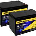 2 Pack 12V 15Ah LiFePO4 Deep Cycle Battery, 2000+ Cycles Rechargeable Battery for Scooter, Lighting, Power Wheels, Fish Finder and More with Built-in 16A BMS